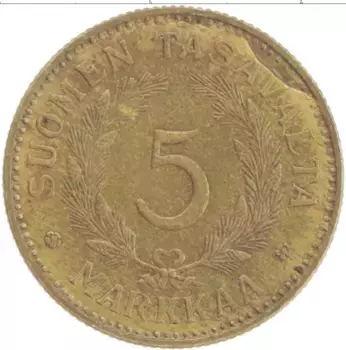 Монета 5 марок Финляндии 1948 года Бронза Герб