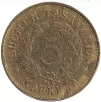 Монета 5 марок Финляндии 1949 года Бронза