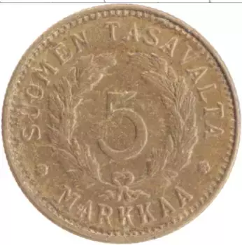 Монета 5 марок Финляндии 1951 года Бронза