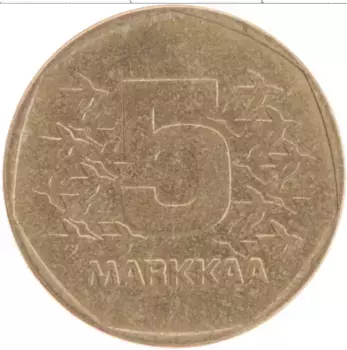 Монета 5 марок Финляндии 1973 года Бронза