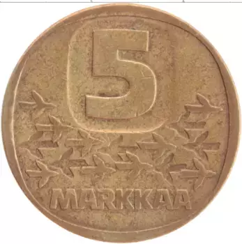 Монета 5 марок Финляндии 1983 года Латунь