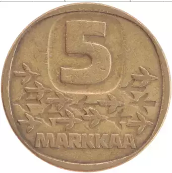Монета 5 марок Финляндии 1983 года Латунь