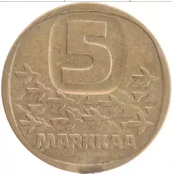 Монета 5 марок Финляндии 1984 года Латунь