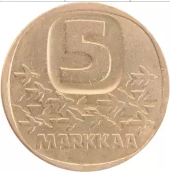 Монета 5 марок Финляндии 1985 года Латунь