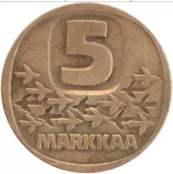 Монета 5 марок Финляндии 1989 года Латунь
