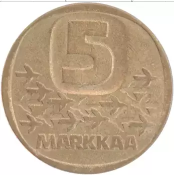 Монета 5 марок Финляндии 1989 года Латунь
