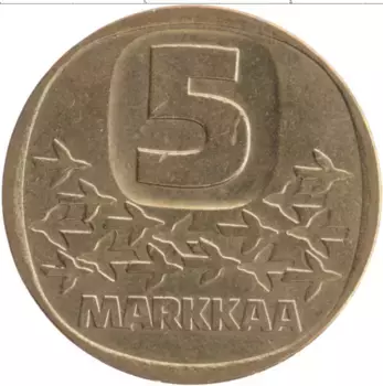 Монета 5 марок Финляндии 1989 года Латунь