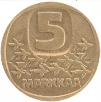 Монета 5 марок Финляндии 1990 года Бронза