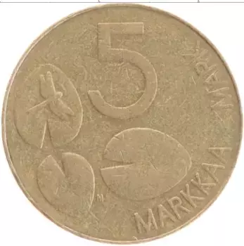 Монета 5 марок Финляндии 1993 года Латунь