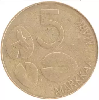 Монета 5 марок Финляндии 1993 года Латунь