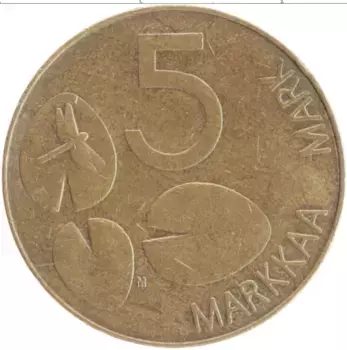 Монета 5 марок Финляндии 1993 года Латунь