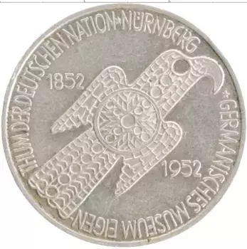 Монета 5 марок ФРГ 1952 года Серебро D