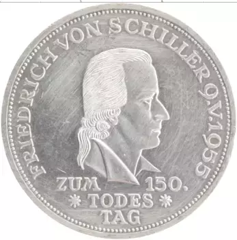Монета 5 марок ФРГ 1955 года Серебро F