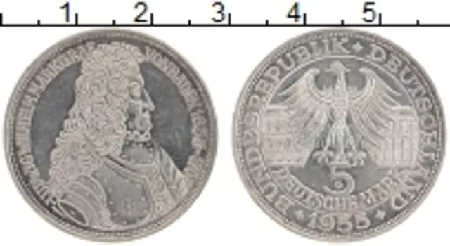 Монета 5 марок ФРГ 1955 года Серебро Людвиг фон Баден, G