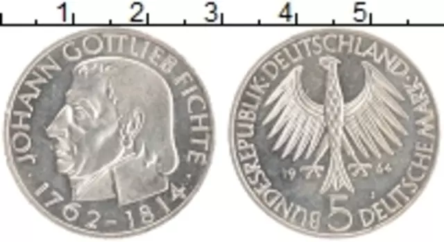 Монета 5 марок ФРГ 1964 года Серебро J