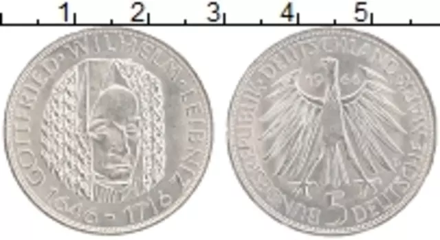 Монета 5 марок ФРГ 1966 года Серебро Готфрид Вильгельм Лейбниц, D