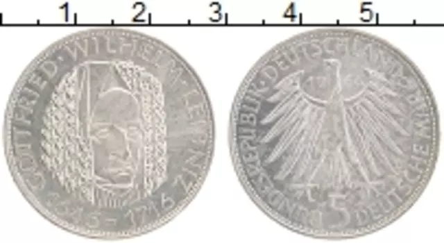 Монета 5 марок ФРГ 1966 года Серебро Готфрид Вильгельм Лейбниц, D