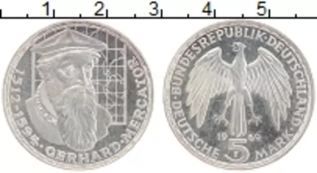 Монета 5 марок ФРГ 1969 года Серебро F 375 лет Герхарду Меркатору