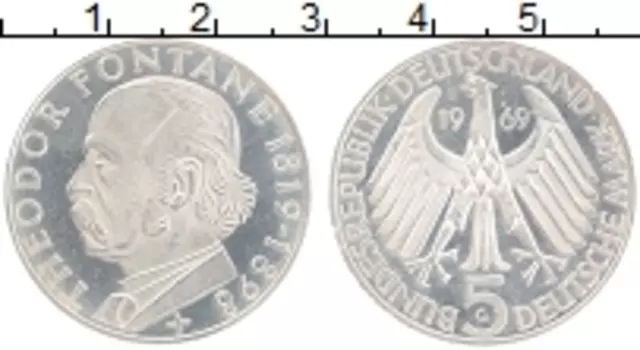 Монета 5 марок ФРГ 1969 года Серебро G