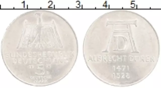 Монета 5 марок ФРГ 1971 года Серебро D