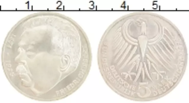 Монета 5 марок ФРГ 1975 года Серебро J
