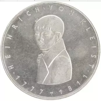 Монета 5 марок ФРГ 1977 года Серебро 200 лет со дня рождения Генриха фон Кляйст