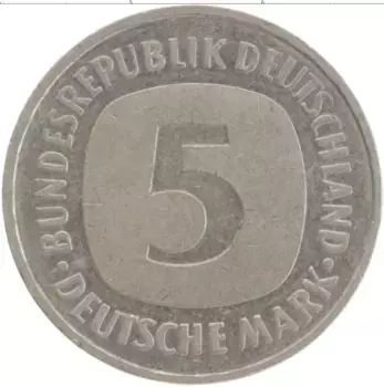 Монета 5 марок ФРГ 1989 года Медно-никель F