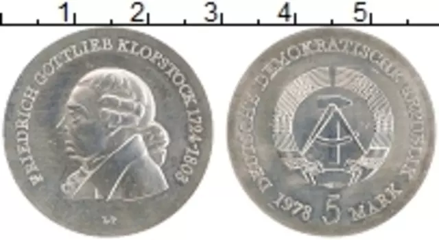 Монета 5 марок ГДР 1978 года Медно-никель Фридрих Готлиб Клопшток