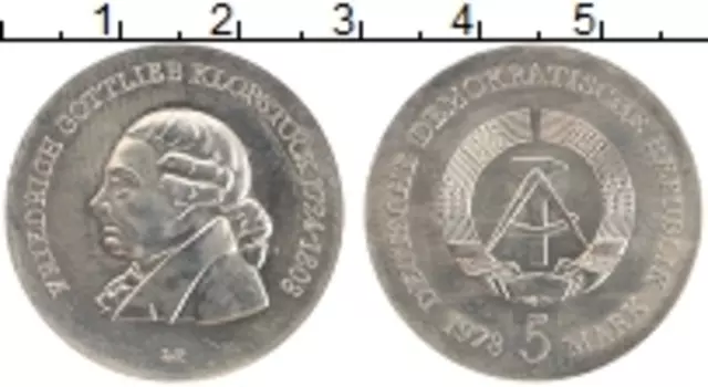 Монета 5 марок ГДР 1978 года Медно-никель Фридрих Готлиб Клопшток