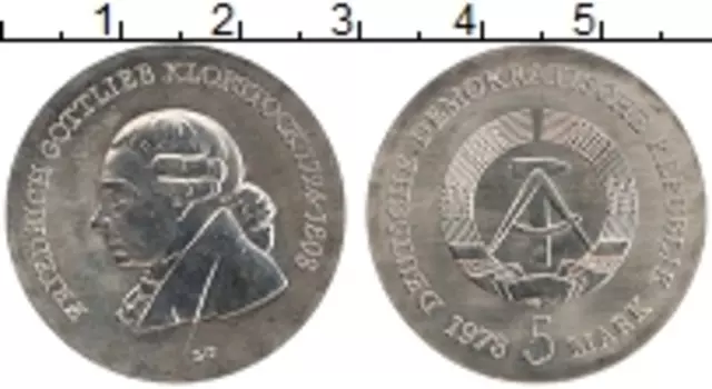 Монета 5 марок ГДР 1978 года Медно-никель Фридрих Готтлиб Клопсток