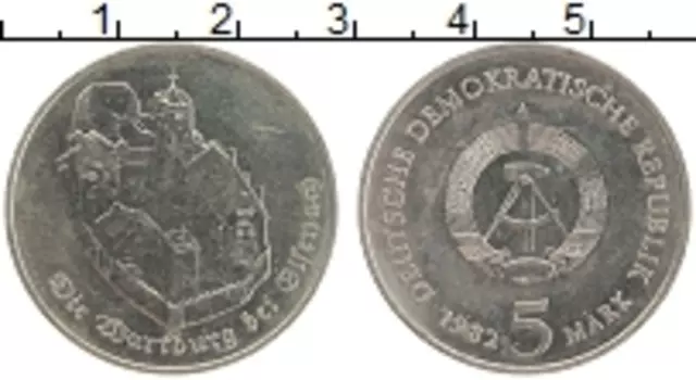Монета 5 марок ГДР 1982 года Медно-никель А