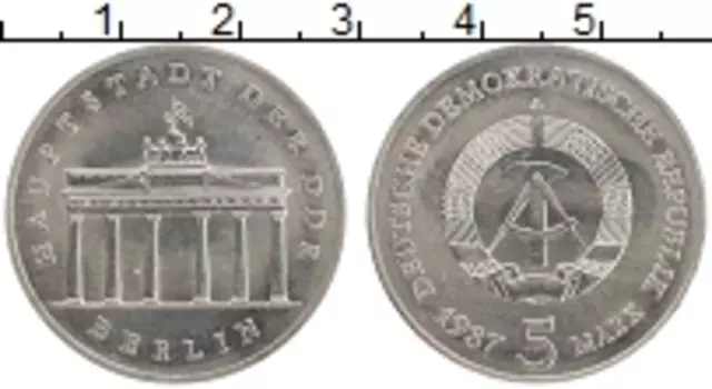 Монета 5 марок ГДР 1987 года Медно-никель А Бранденбургские ворота