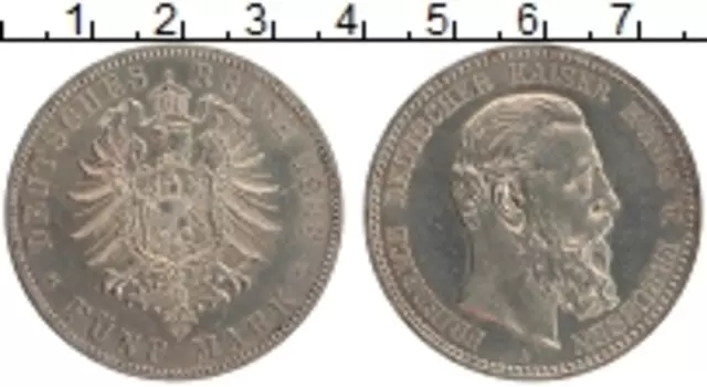 Монета 5 марок Пруссии 1888 года Серебро А