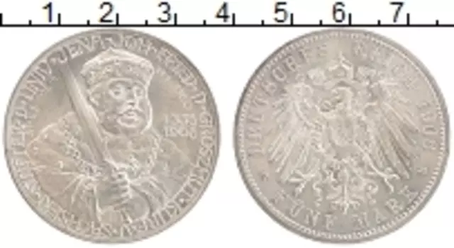 Монета 5 марок Саксен-Веймар-Эйзенаха 1908 года Серебро 350 лет Йенскому университету