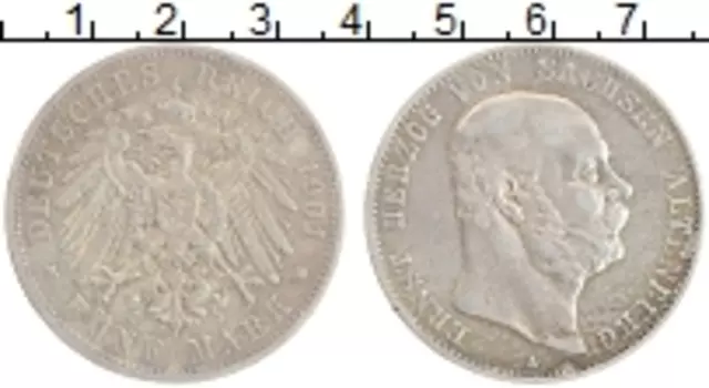 Монета 5 марок Саксена-Альтенбурга 1901 года Серебро Эрнст I Фридрих Пауль Георг Николаус Саксен-Альтенбургский