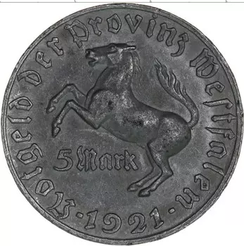 Монета 5 марок Вестфалии 1921 года Алюминий