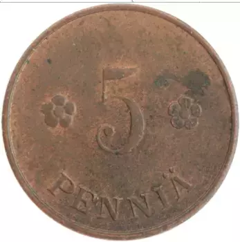 Монета 5 пенни Финляндии 1919 года Бронза