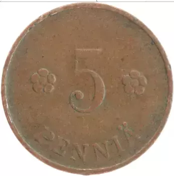 Монета 5 пенни Финляндии 1921 года Медь Герб