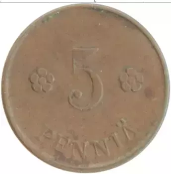 Монета 5 пенни Финляндии 1922 года Медь