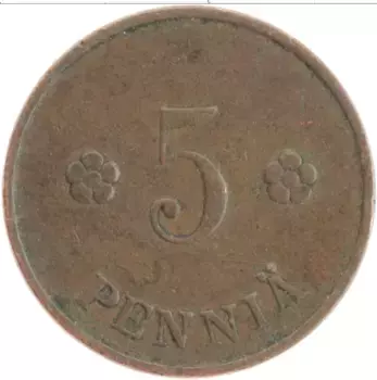 Монета 5 пенни Финляндии 1928 года Медь Герб