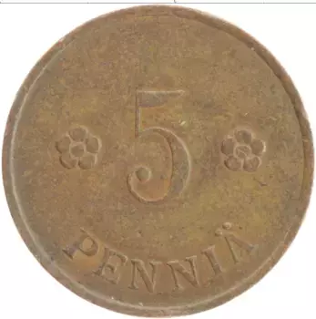 Монета 5 пенни Финляндии 1930 года Латунь Герб