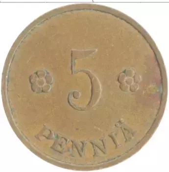 Монета 5 пенни Финляндии 1934 года Медь