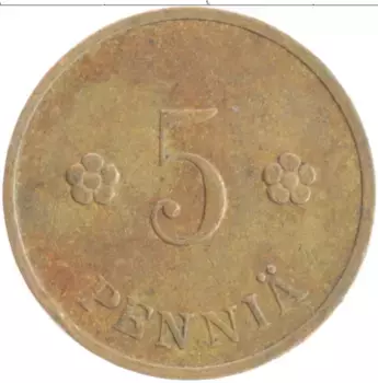Монета 5 пенни Финляндии 1934 года Медь