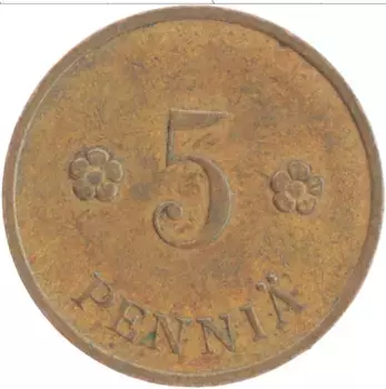 Монета 5 пенни Финляндии 1935 года Латунь Герб