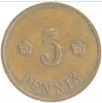 Монета 5 пенни Финляндии 1935 года Медь