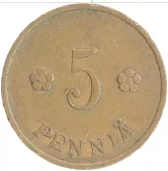 Монета 5 пенни Финляндии 1936 года Медь