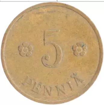 Монета 5 пенни Финляндии 1936 года Медь