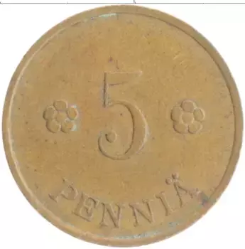 Монета 5 пенни Финляндии 1936 года Медь