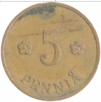 Монета 5 пенни Финляндии 1936 года Медь