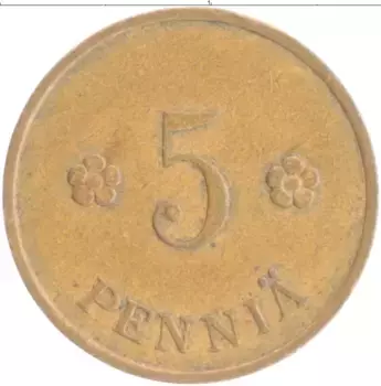 Монета 5 пенни Финляндии 1937 года Медь